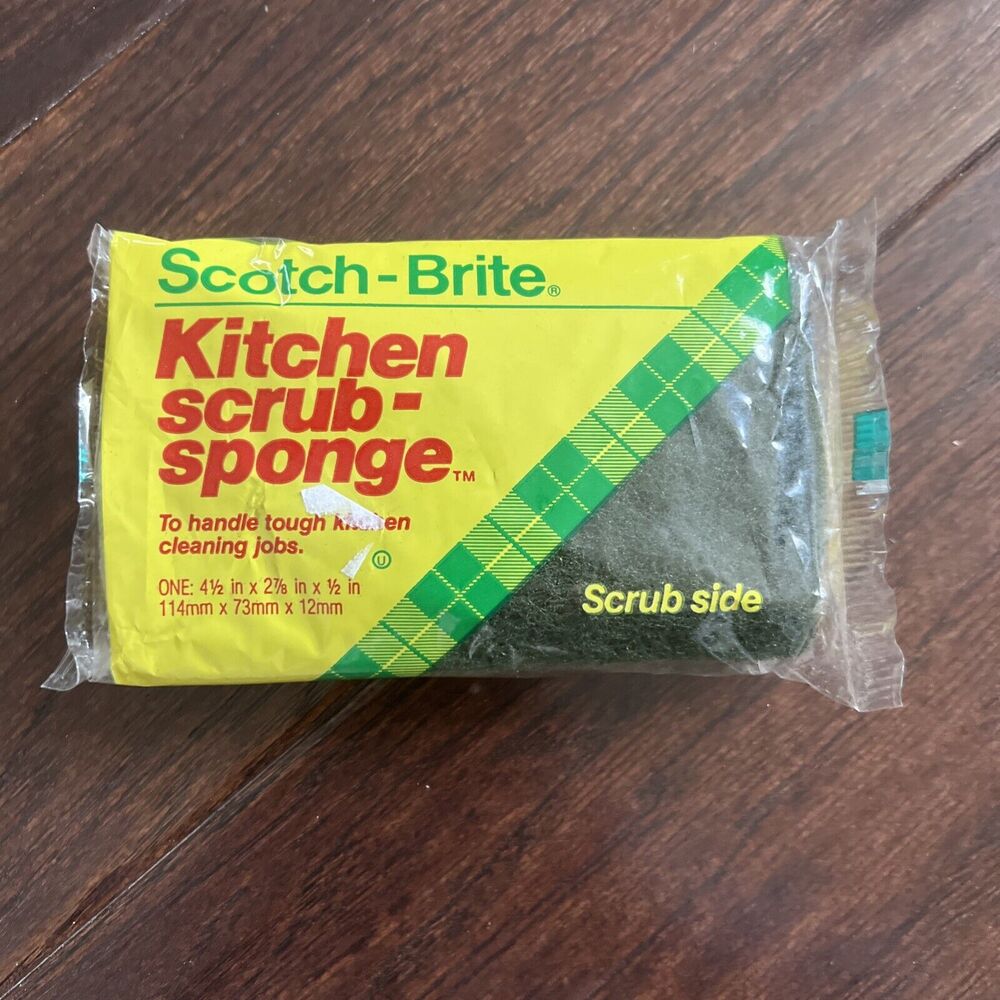 Vintage Scotch-Brite Kitchen Scrub Sponge Tough Kitchen Clean Jobs NEW USA 80's